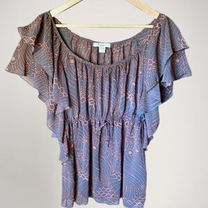 Y2K Sheer Babydoll Blouse M Boho Ruffle Festival Vibes